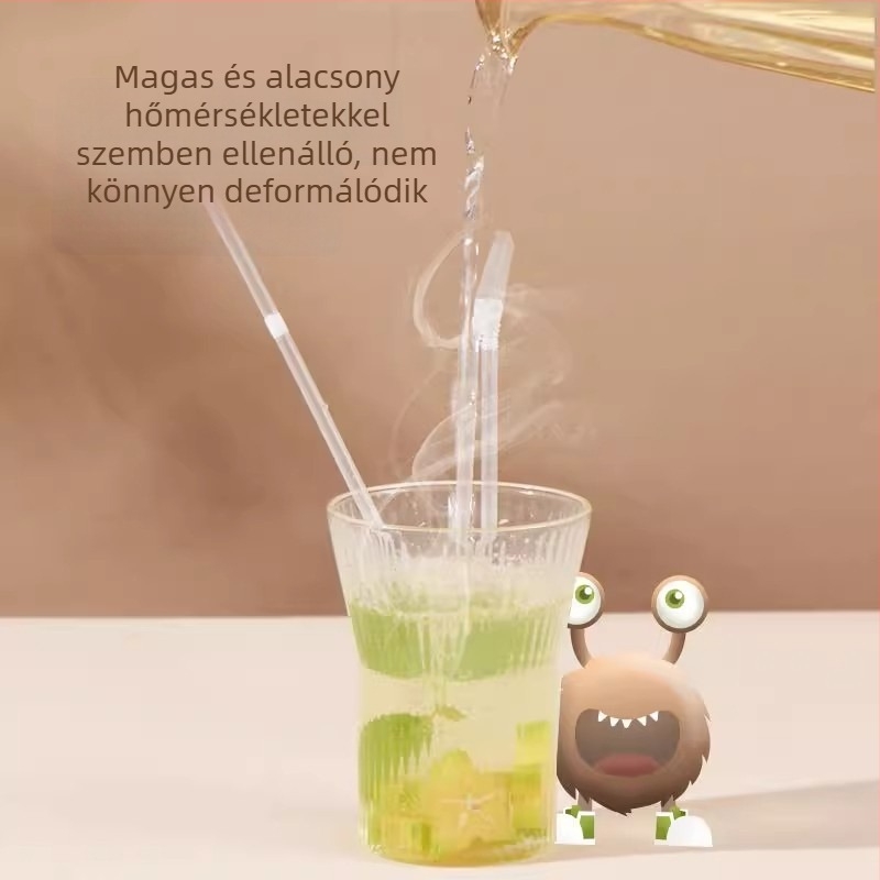 Egyszer használatos szívószálak, egyenként csomagolva, élelmiszer-minőségű, átlátszó, hajlékony, biológiailag lebomló