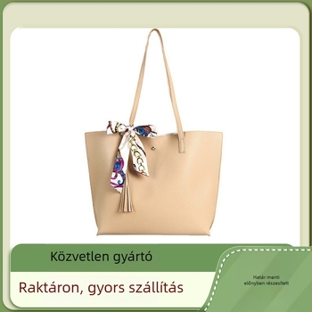 Női PU bőrű tote táska lychee-textúrával, bojtokkal és sállal, nagy kapacitású, könnyű luxus