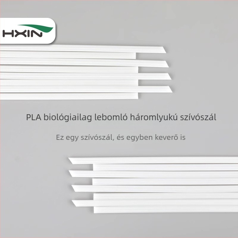 PLA biológiailagilag lebomló háromlyukas szívószál, egyedi csomagolású, egyszer használatos, sík végű, forró italokhoz