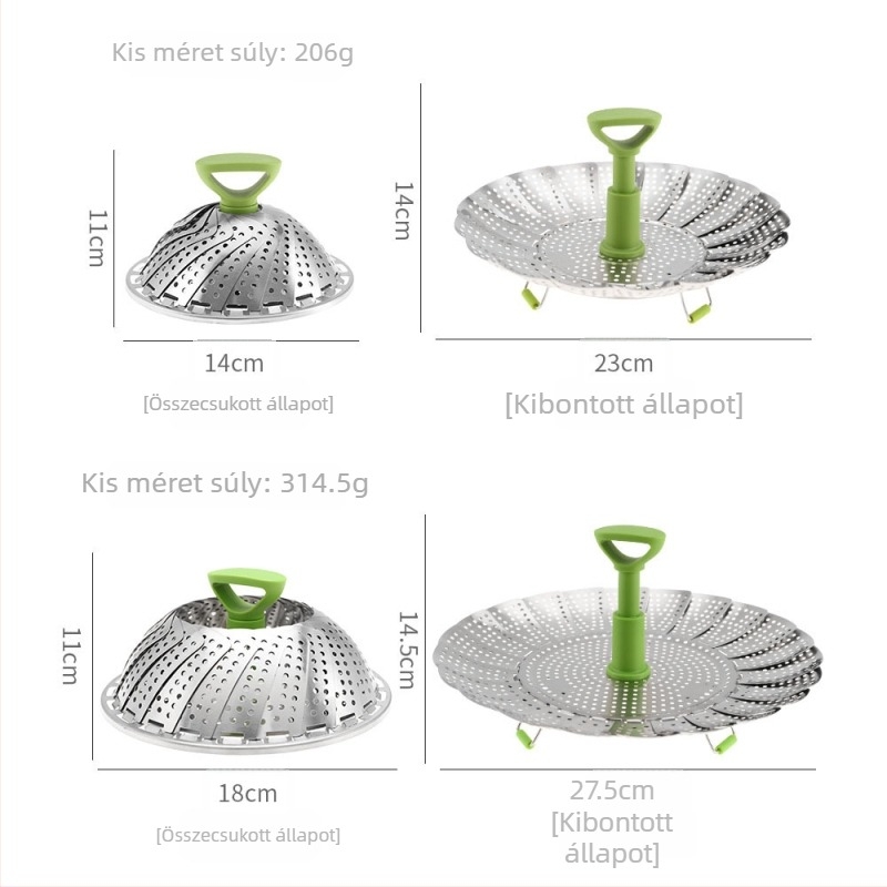 430 rozsdamentes acélból készült, összecsukható gőzölő kosár, lotus mintázattal, sokoldalú