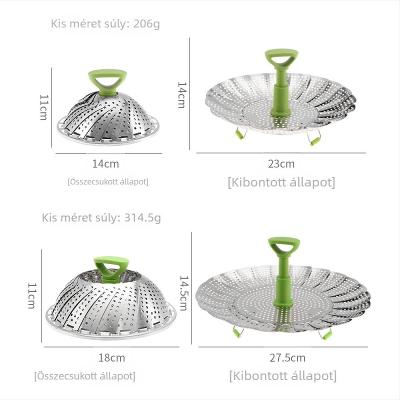 430 rozsdamentes acélból készült, összecsukható gőzölő kosár, lotus mintázattal, sokoldalú