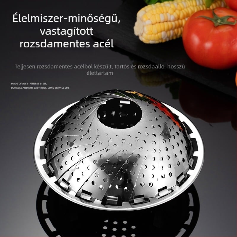 Vastagított rozsdamentes acél összecsukható párolókosár, többfunkciós háztartási párolóállvány és gyümölcstál