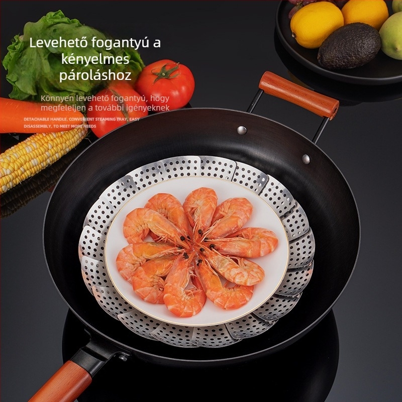 Vastagított rozsdamentes acél összecsukható párolókosár, többfunkciós háztartási párolóállvány és gyümölcstál