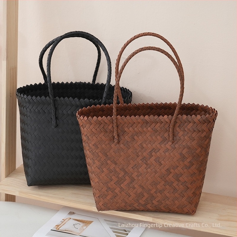 Városi minimalist PU szövött válltáska nőknek, közepes méretű, nyitott felső, kis négyzet alakú utazó táska