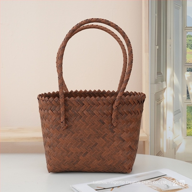 Városi minimalist PU szövött válltáska nőknek, közepes méretű, nyitott felső, kis négyzet alakú utazó táska