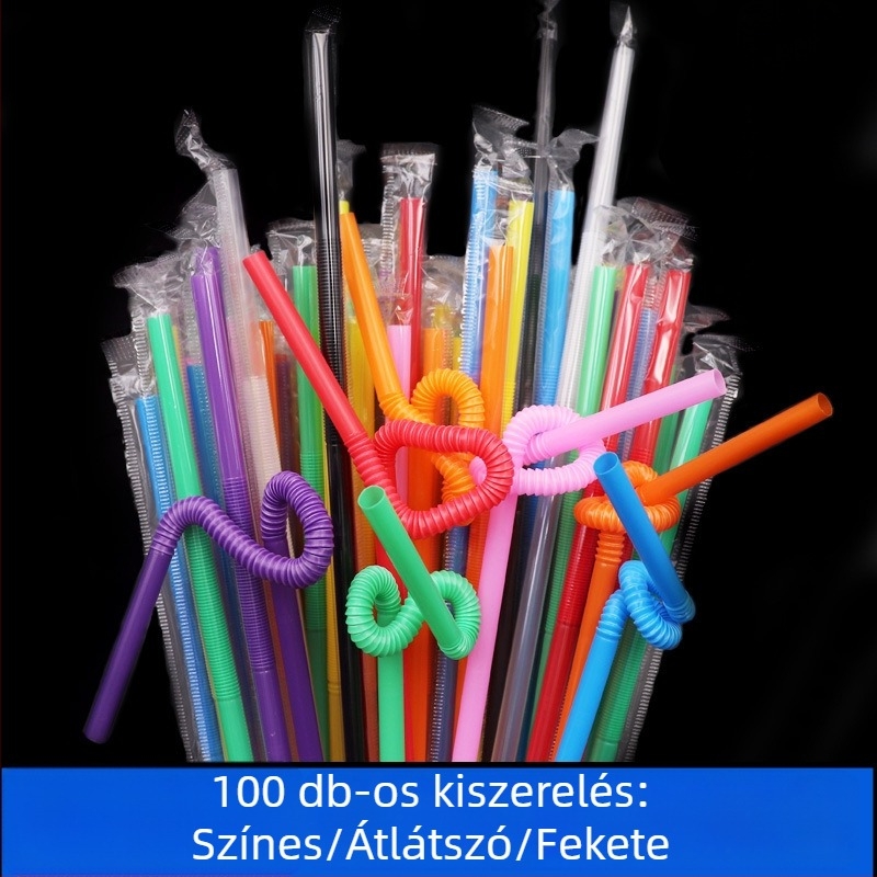 Egyszer használatos hosszú szívócső, egyenként csomagolt, színes művészi dizájn italokhoz, 100 db csomagban