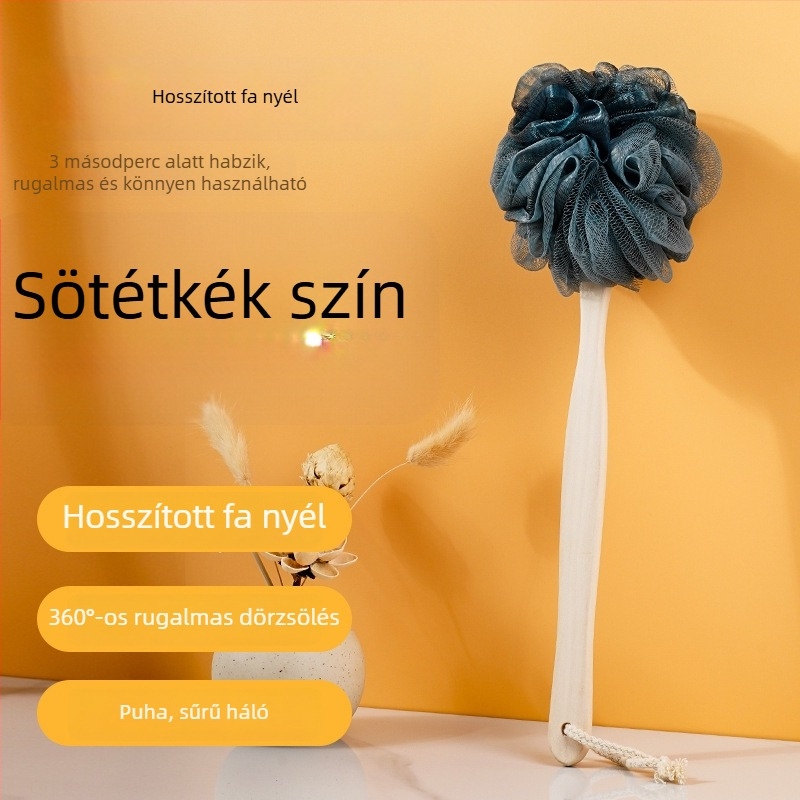 Új hosszú nyélű fürdőecset, nagy testpeeling-szivaccsal, hát tisztítására segítség nélkül, felnőttek számára