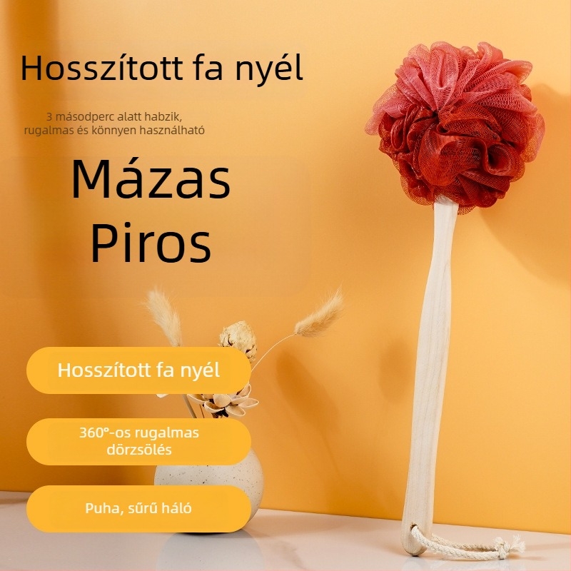 Új hosszú nyélű fürdőecset, nagy testpeeling-szivaccsal, hát tisztítására segítség nélkül, felnőttek számára