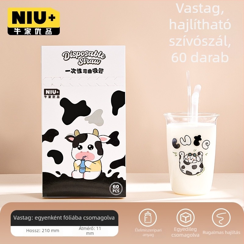 Egyszer használatos, egyedi csomagolású vastag, kihúzható szívószálak gyermekeknek, babáknak és várandós nőknek, tejes-teás és kávés italokhoz