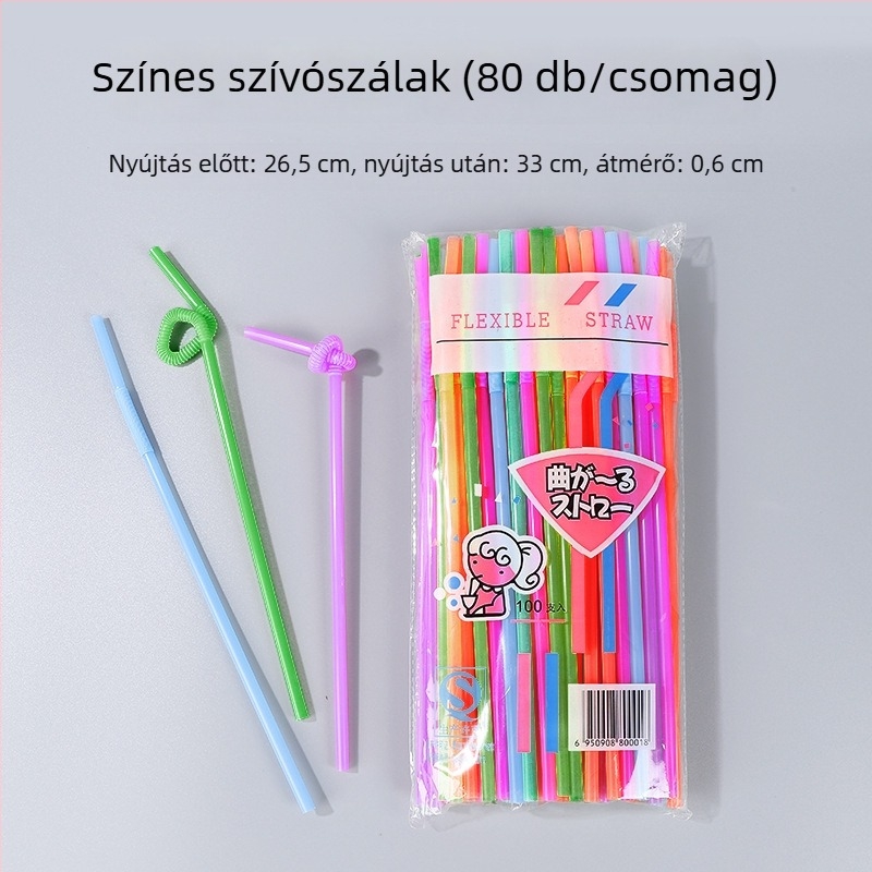 Egyszer használatos, színes műanyag szívószál, élelmiszer-minőségű, vékony hajlított szívószál gyümölcslevekhez és italokhoz