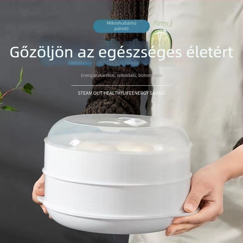 Mikrohullámú gőzölő fedővel – kenyérszeletek és dumplings melegítésére, konyhai multifunkcionális gőzölő állvány, élelmiszer-minőségű edény