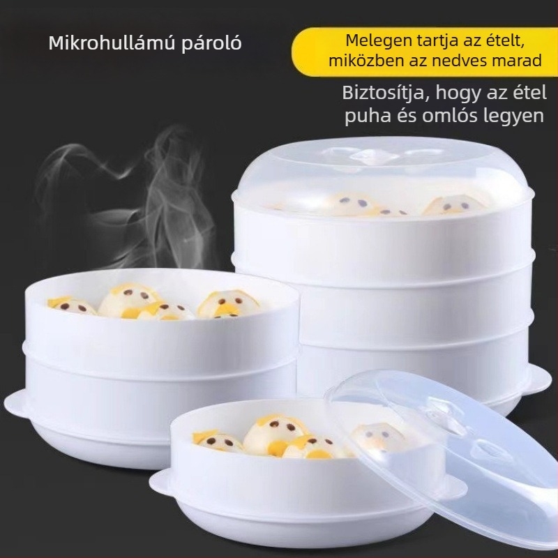 Mikrohullámú gőzölő fedővel – kenyérszeletek és dumplings melegítésére, konyhai multifunkcionális gőzölő állvány, élelmiszer-minőségű edény