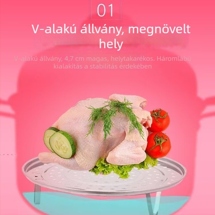 Multifunkcionális kerek párolóállvány rozsdamentes acélból, párolótálca