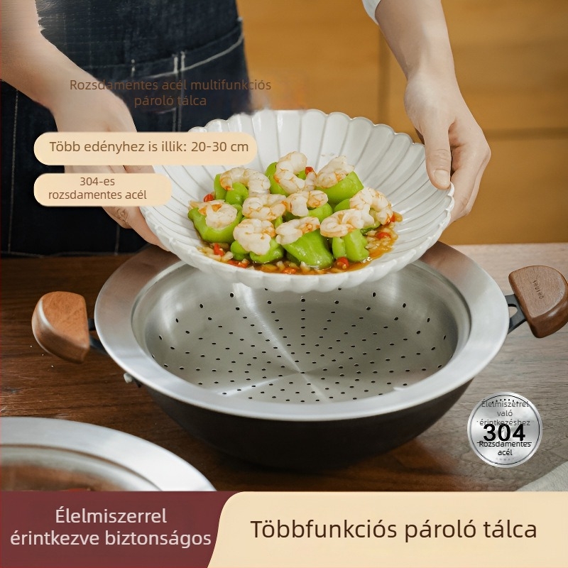 Többfunkciós pároló tálca 304 rozsdamentes acélból wokokhoz, pároló kosárhoz és tengeri ételekhez