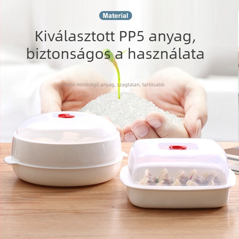 Átlátszó mikrohullámú sütőhöz való gőzölő doboz, élelmiszer-minőségű, fedéllel zsemle és zöldségek melegítésére