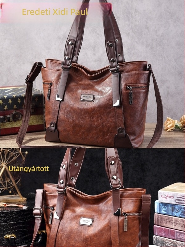 PU műbőr Tote táska, uniszex, nagy kapacitású, puha kialakítású, cipzárral, vállon vagy crossbody
