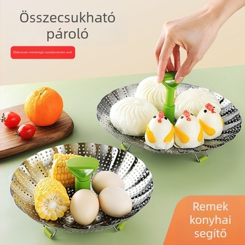 Rozsdamentes acélból készült összecsukható és kihúzható gőzölő kosár hálós rácsos szerkezettel – multifunkcionális gőzölő tálca a konyhához