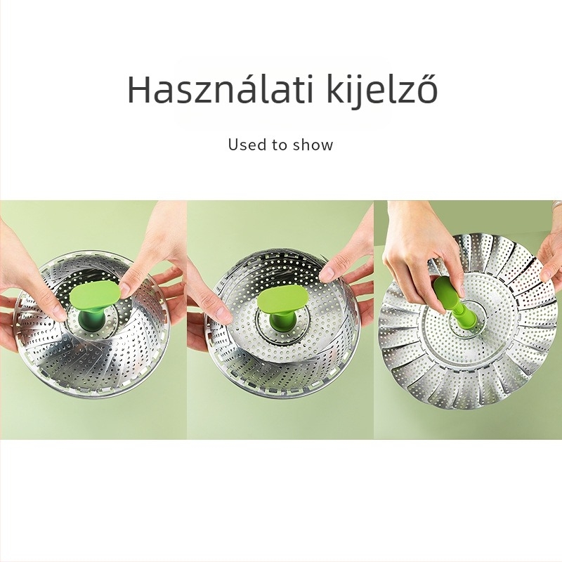 Rozsdamentes acélból készült összecsukható és kihúzható gőzölő kosár hálós rácsos szerkezettel – multifunkcionális gőzölő tálca a konyhához