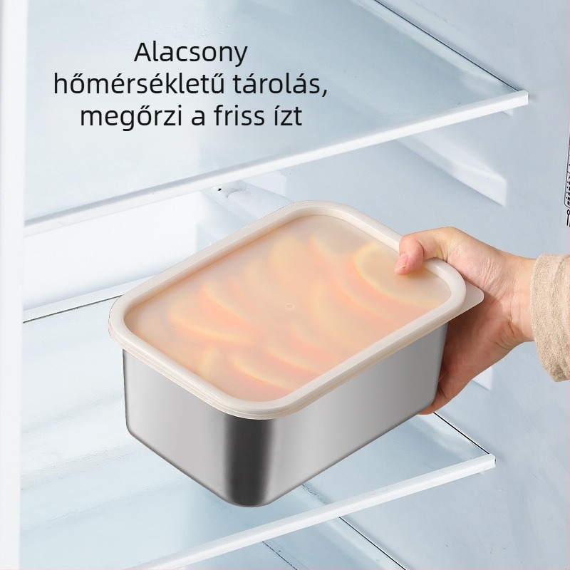 Rozsdamentes acélból készült négyszögletes ételtároló – frissesség megőrzése, ebédbox, hűtőben is használható