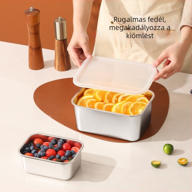 Rozsdamentes acélból készült négyszögletes ételtároló – frissesség megőrzése, ebédbox, hűtőben is használható