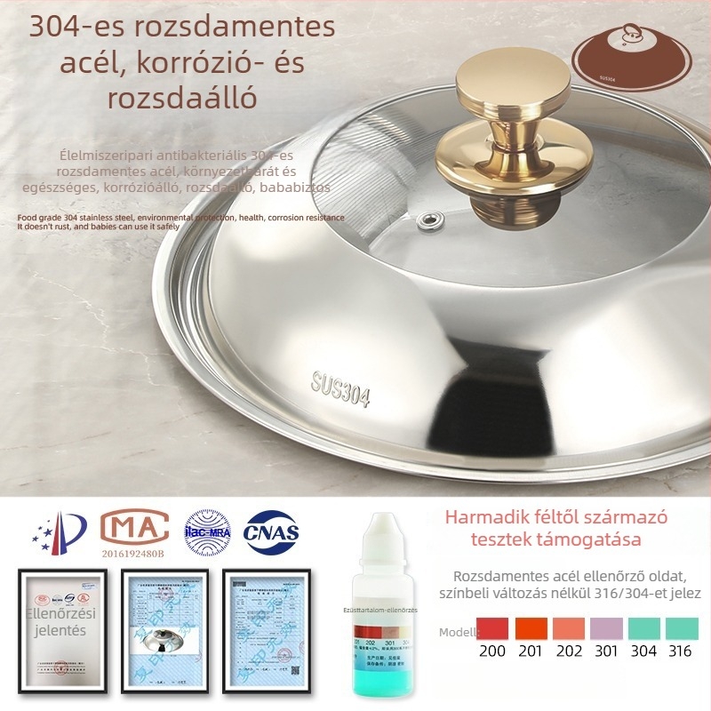 304 rozsdamentes acél wokfedél – univerzális, kör alakú üvegfedél, hőálló