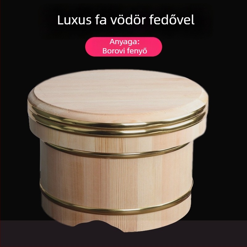 Luxus japán stílusú fa rizses hordó fedéllel és fa tálalóval, nagy kapacitású