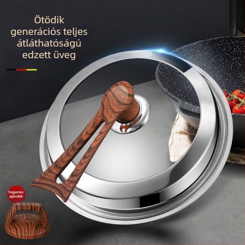 Rozsdamentes acél edényfedő átlátszó üveggel, élelmiszer-minőségű, nem mágneses rozsdamentes acél, wokhoz és serpenyőkhöz