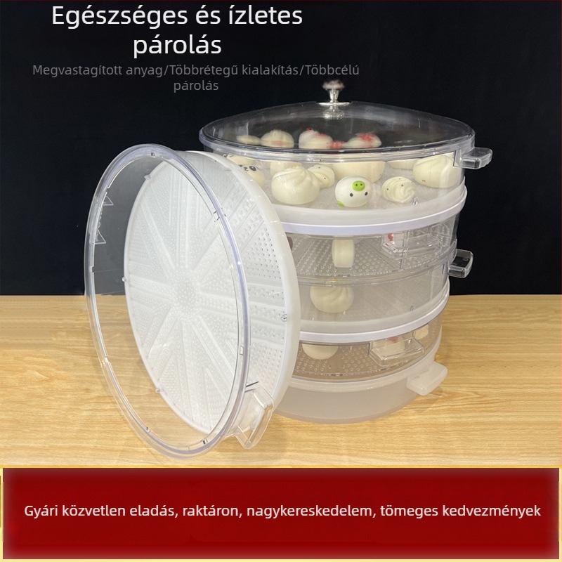 Élelmiszerbiztonsági minőségű, átlátszó műanyag gőzölő, nagy kapacitású, többfunkciós, dupla fogantyúval, zsemle és gombóc számára, kereskedelmi felhasználásra