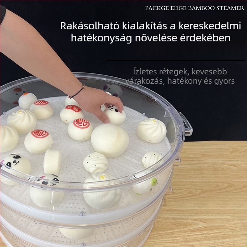Élelmiszerbiztonsági minőségű, átlátszó műanyag gőzölő, nagy kapacitású, többfunkciós, dupla fogantyúval, zsemle és gombóc számára, kereskedelmi felhasználásra