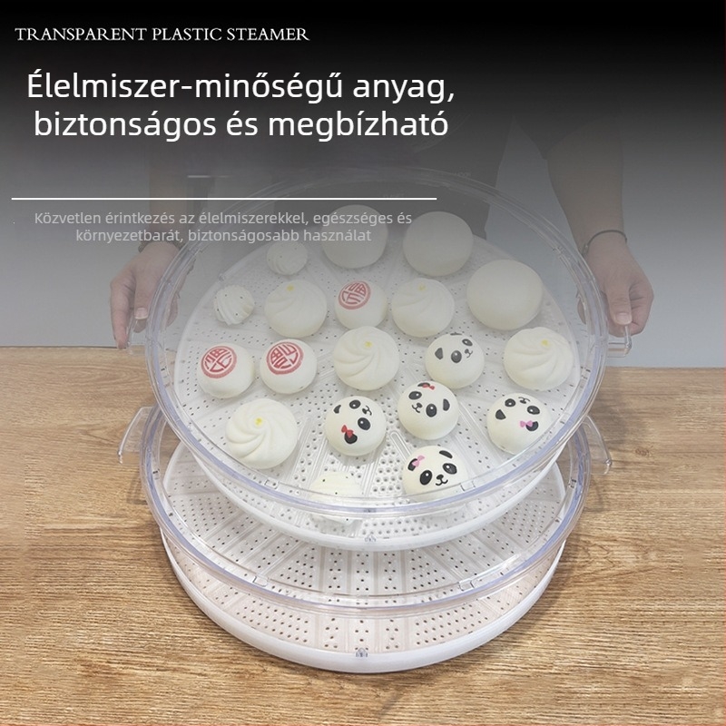 Élelmiszerbiztonsági minőségű, átlátszó műanyag gőzölő, nagy kapacitású, többfunkciós, dupla fogantyúval, zsemle és gombóc számára, kereskedelmi felhasználásra