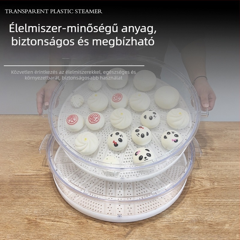 Élelmiszerbiztonsági minőségű, átlátszó műanyag gőzölő, nagy kapacitású, többfunkciós, dupla fogantyúval, zsemle és gombóc számára, kereskedelmi felhasználásra