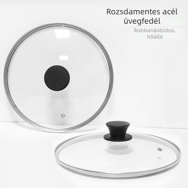 Hőkezelt üvegfedél rozsdamentes acélgyűrűvel, G-alakú, átlátszó, égésbiztos, univerzális levesfedő, otthoni használatra