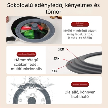 Japán stílusú konyhai fedő, univerzális üvegfedő szilikon tömítéssel, hőálló, alkalmas serpenyőkre, wokokra és párolóedényekre