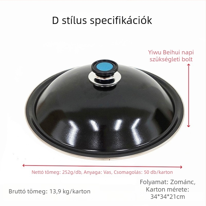Fekete zománcozott vasfedő, 32–34 cm, vastagított, hőálló