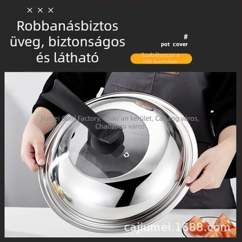 Rozsdamentes acélból készült fazékfedél üvegablakkal, nem mágneses, 30–40 cm-es átmérőhöz