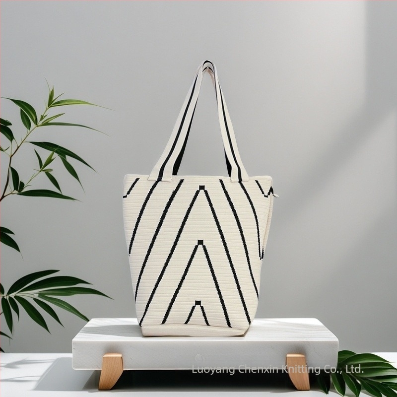 2024 női csíkos kötött bucket táska