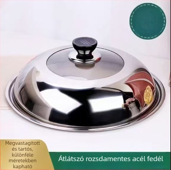 34 cm-es kerek edényfedő rozsdamentes acélból és üvegből, magas hőmérsékletnek ellenálló
