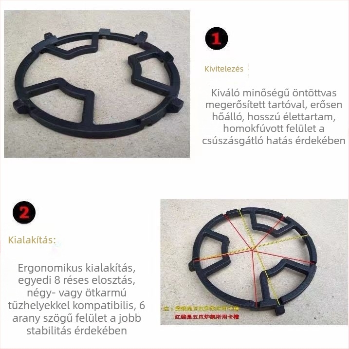 Gáztűzhely állvány, edénytartó kis lábasokhoz és tejfőzőkhöz, csúszásmentes talppal