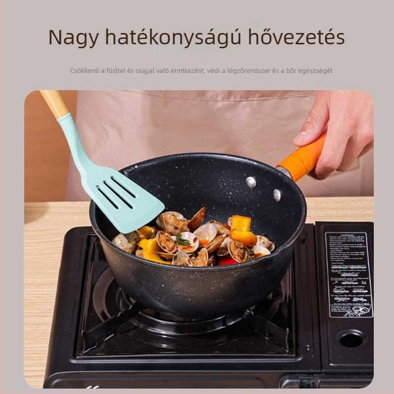 Japán stílusú mini fazék antibakteriális, tapadásmentes bevonattal, leveshez és tejhez, tészta- és bébiételekhez való edény, üvegfedél