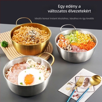 Koreai stílusú rozsdamentes acél ramen fazék fogantyúval, vastagított új modell, indukciós főzőlaphoz alkalmas