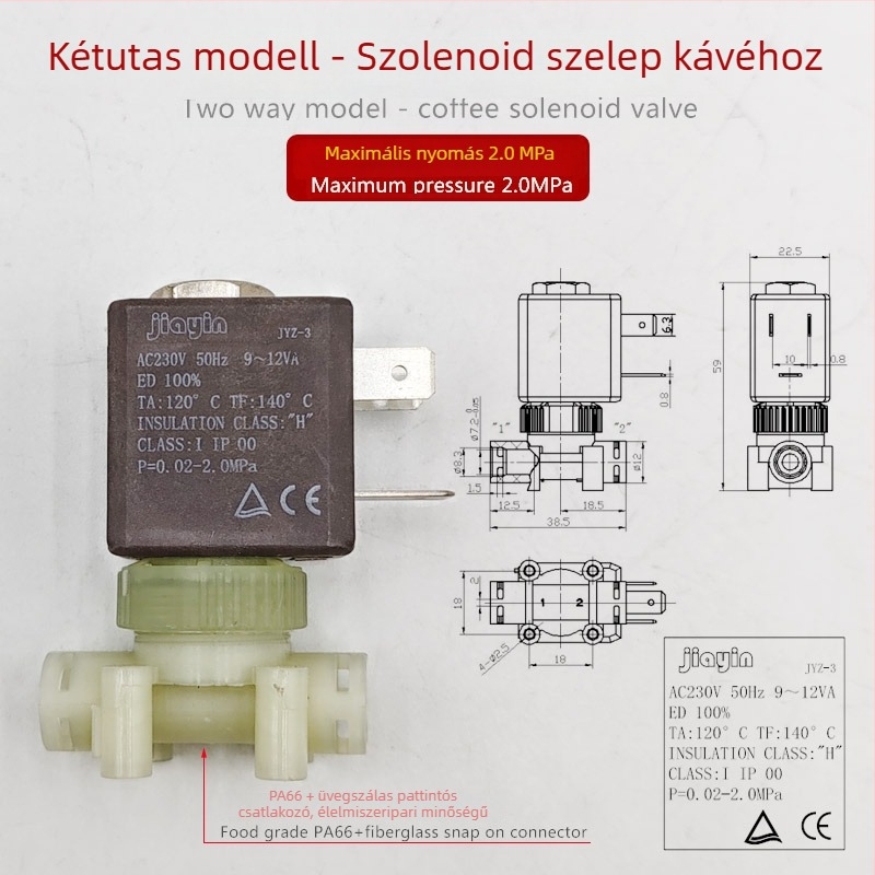 Espresso kávéfőző készülék kiegészítő: 230V elektromágneses szabályozó szelep magas hőmérsékletű gőzöléshez