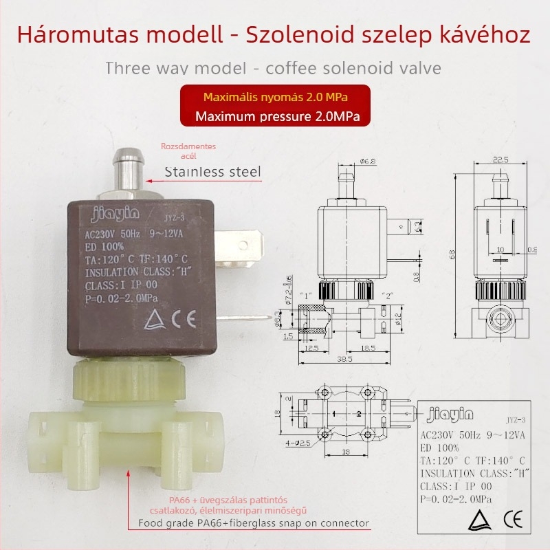 Espresso kávéfőző készülék kiegészítő: 230V elektromágneses szabályozó szelep magas hőmérsékletű gőzöléshez