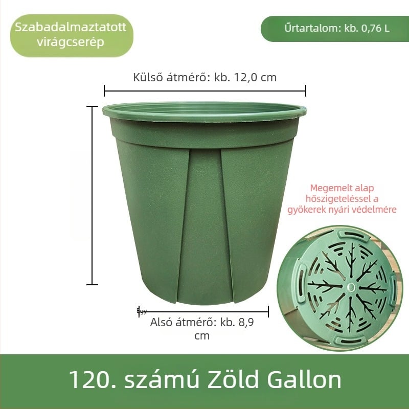 Fehér műanyag virágtartó otthoni használatra – gyökérzáró, lélegző és rothadás elleni kialakítás; alkalmas rózsák és hortenzia számára; galon méretű.