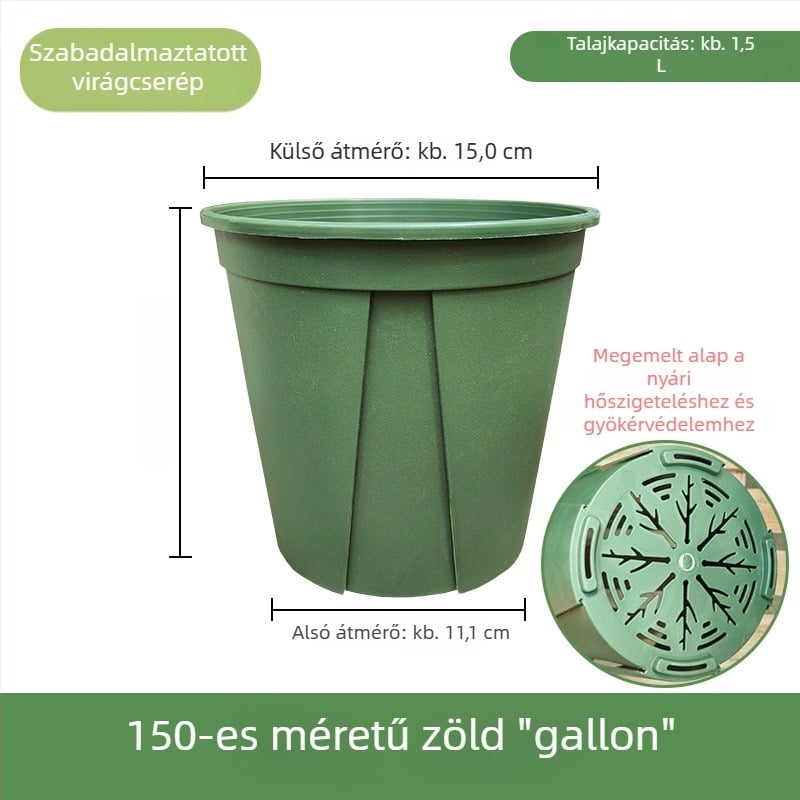 Fehér műanyag virágtartó otthoni használatra – gyökérzáró, lélegző és rothadás elleni kialakítás; alkalmas rózsák és hortenzia számára; galon méretű.