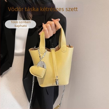 Női PU bőr bucket táska, koreai stílusú városi minimalist stílus, közepes méret, crossbody három pánttal, poliészter bélés, belső zsebek zipzárral: telefon és ID