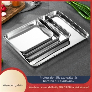 304 rozsdamentes acél sütőedény kenyér és pizza számára, téglalap alakú, sekély, tapadásmentes