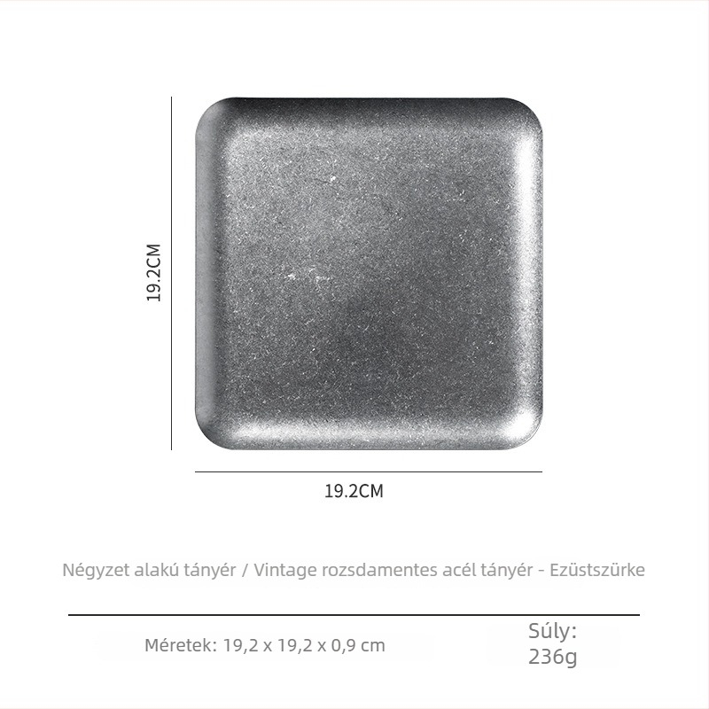 304 rozsdamentes acélból készült sekély, négyszögletes tál retro stílusban; alkalmas kávézók, éttermek és barbecue számára; desszerttál és szalvétatál.