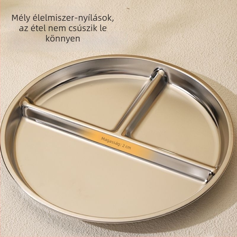 Kerek rozsdamentes acél osztott tányér három rekesz a porciókontrollhoz