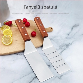 Hőálló rozsdamentes acél BBQ eszköz készlet bükkfa fogantyúval - teppanyaki spatula