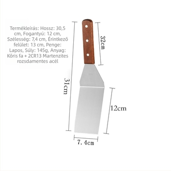 Hőálló rozsdamentes acél BBQ eszköz készlet bükkfa fogantyúval - teppanyaki spatula